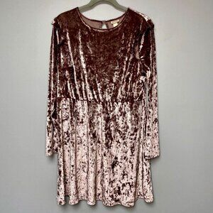 Long Sleeve Purple Velvet Mini Party Dress with Ruffle Detail Junior's size XXL